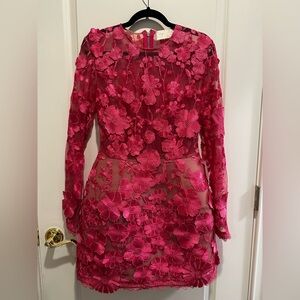Floral Lace Long Sleeve Dress in Pink
